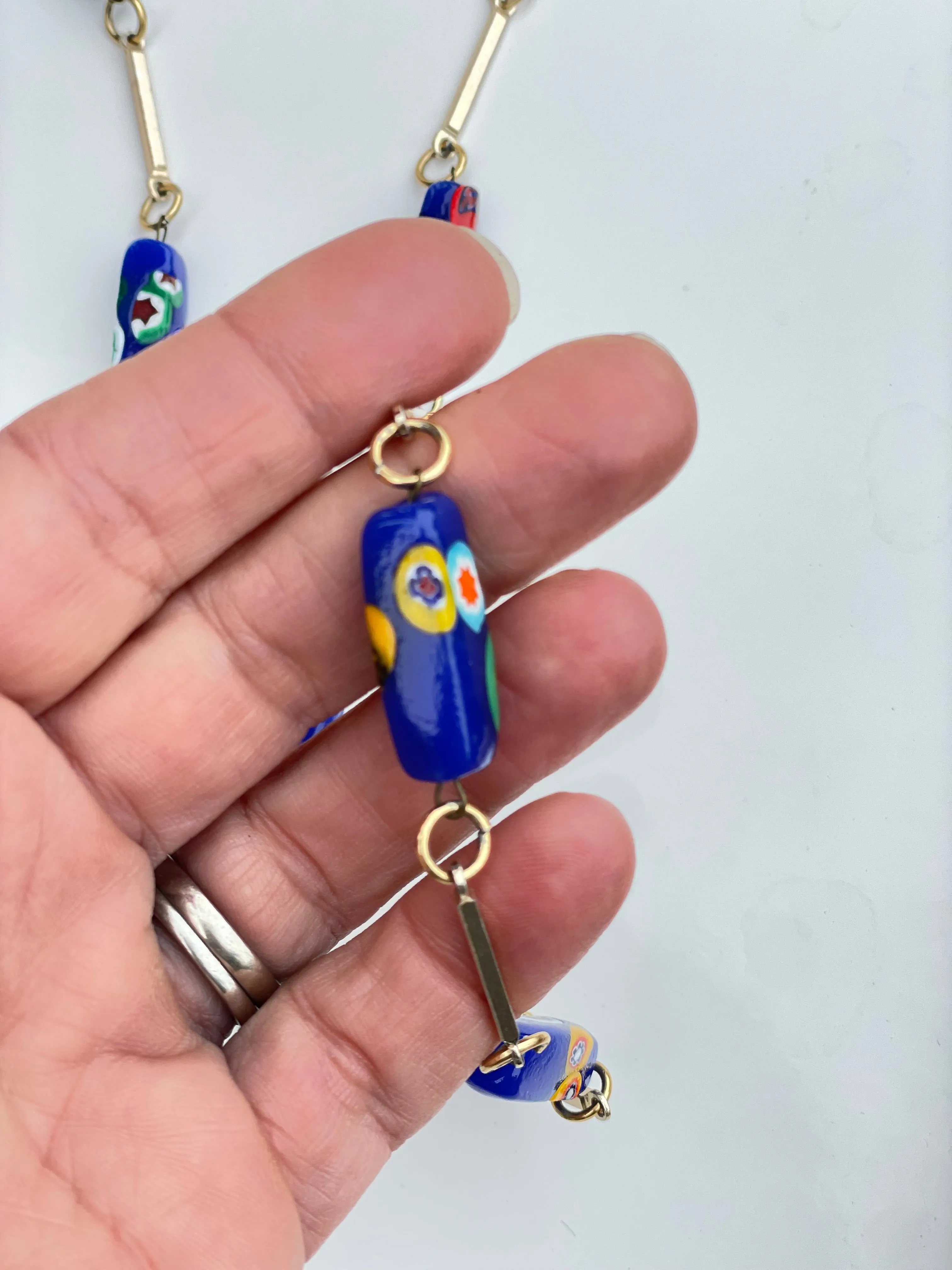 Vintage Mille Fiori Murano Glass Beaded Necklace in blue