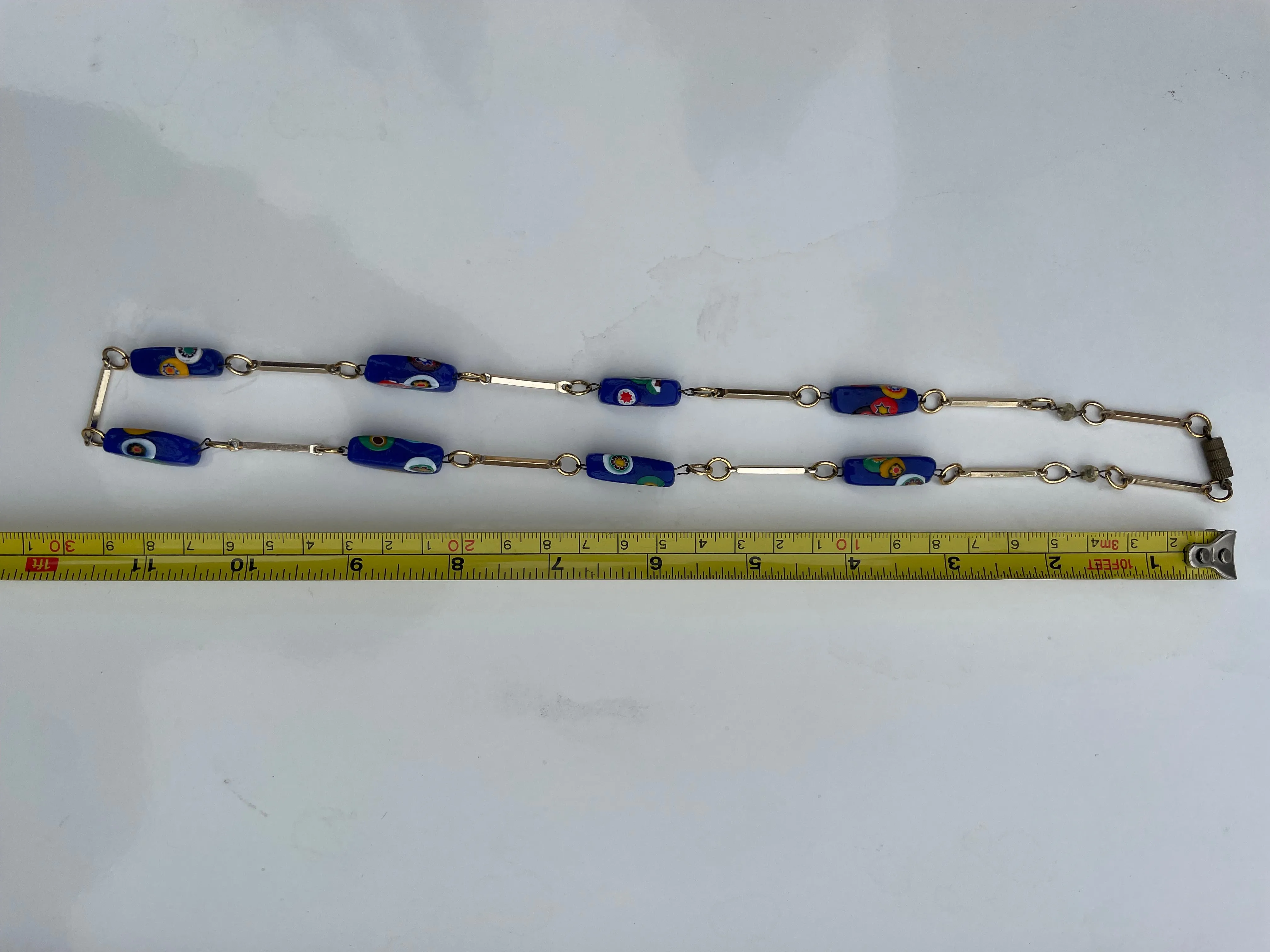 Vintage Mille Fiori Murano Glass Beaded Necklace in blue