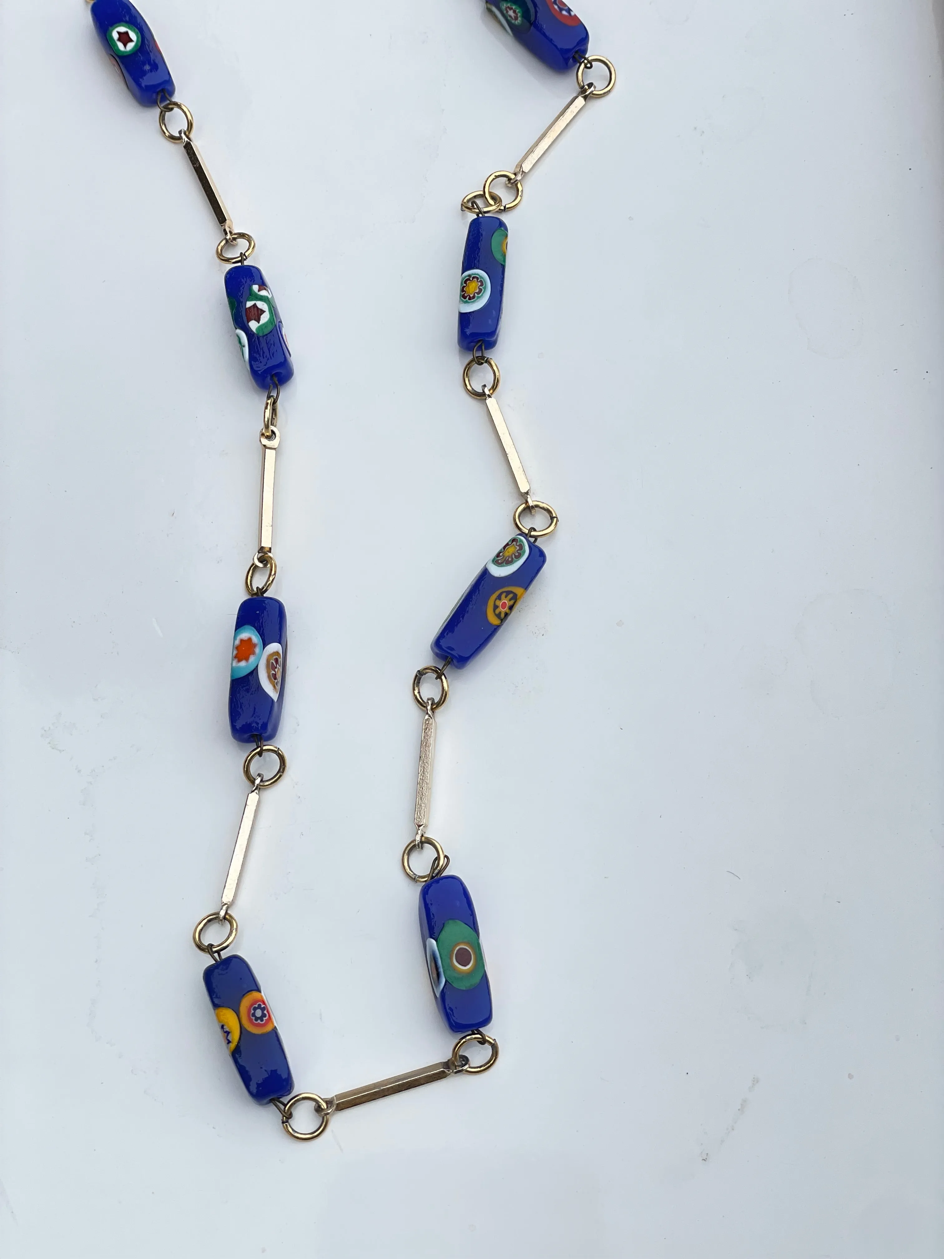 Vintage Mille Fiori Murano Glass Beaded Necklace in blue