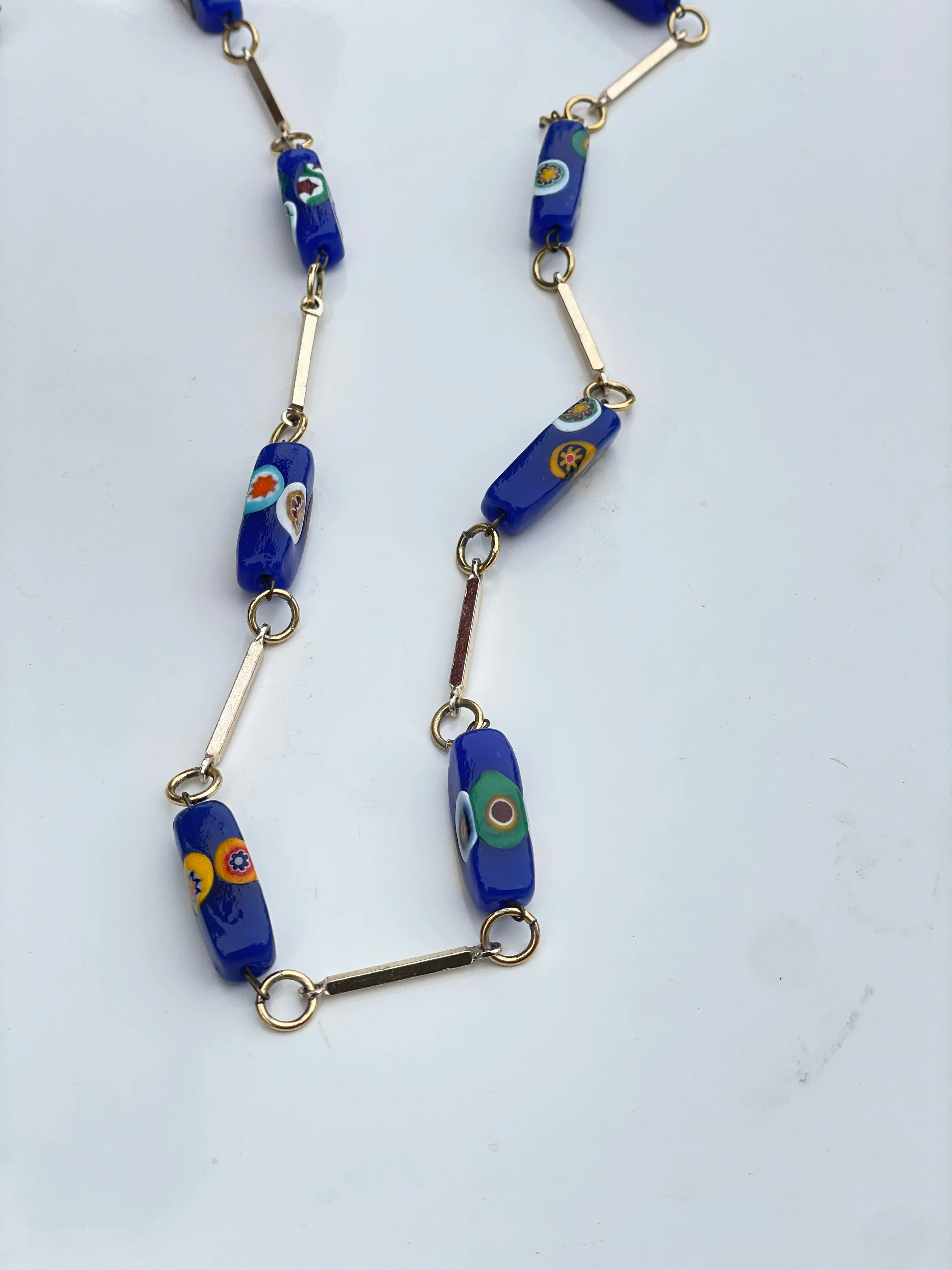 Vintage Mille Fiori Murano Glass Beaded Necklace in blue