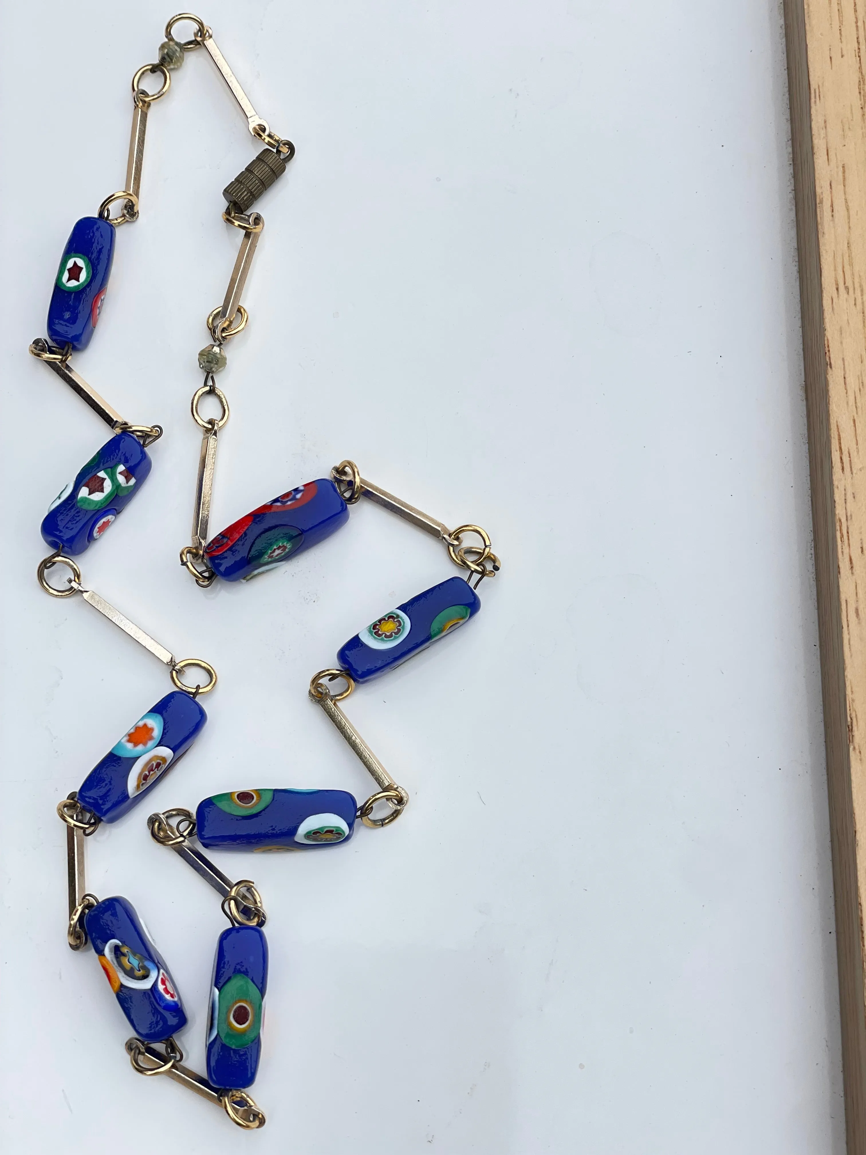 Vintage Mille Fiori Murano Glass Beaded Necklace in blue