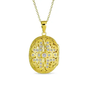 Vintage Oval Heart Flower Oil Perfume Diffuser Gold Plated Locket