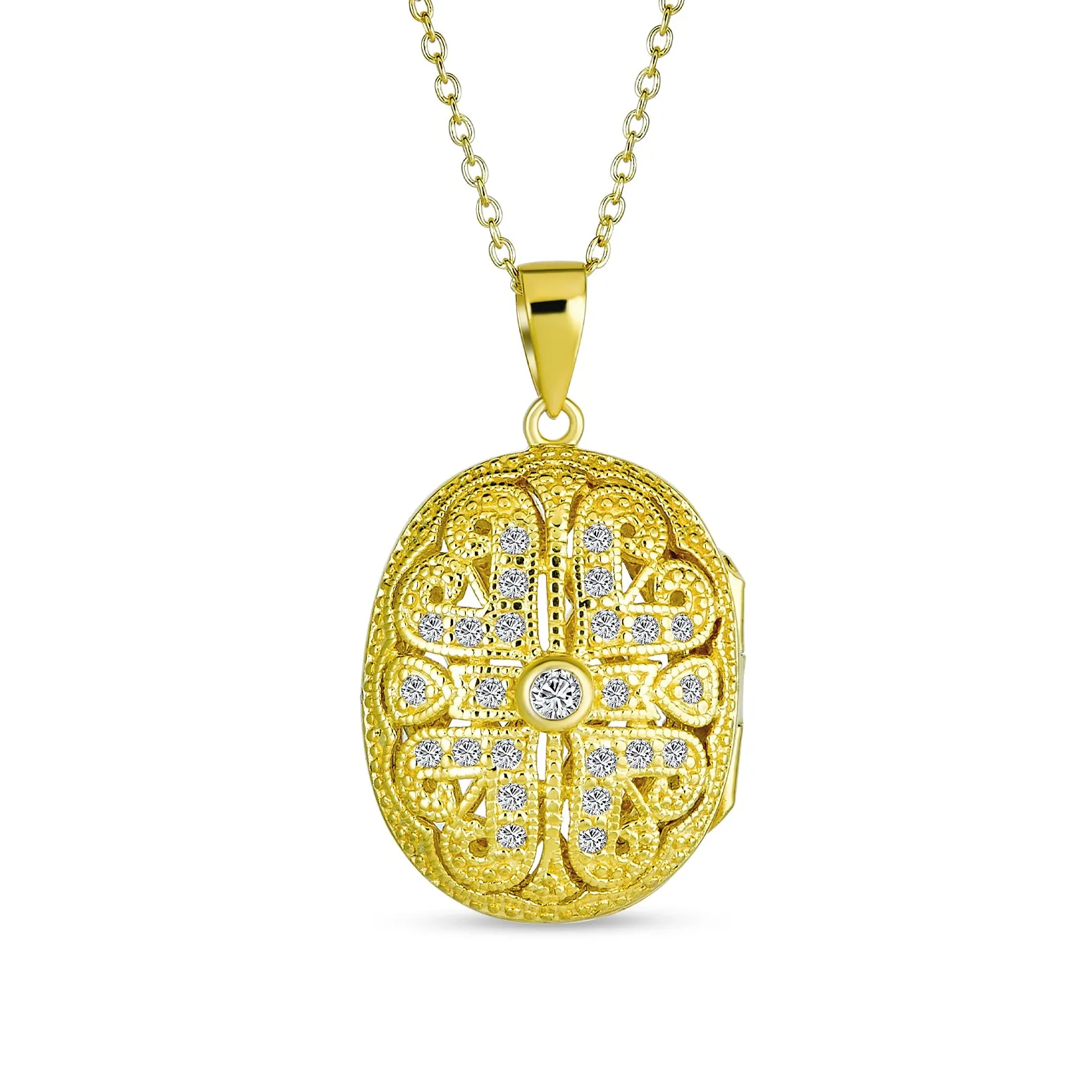 Vintage Oval Heart Flower Oil Perfume Diffuser Gold Plated Locket