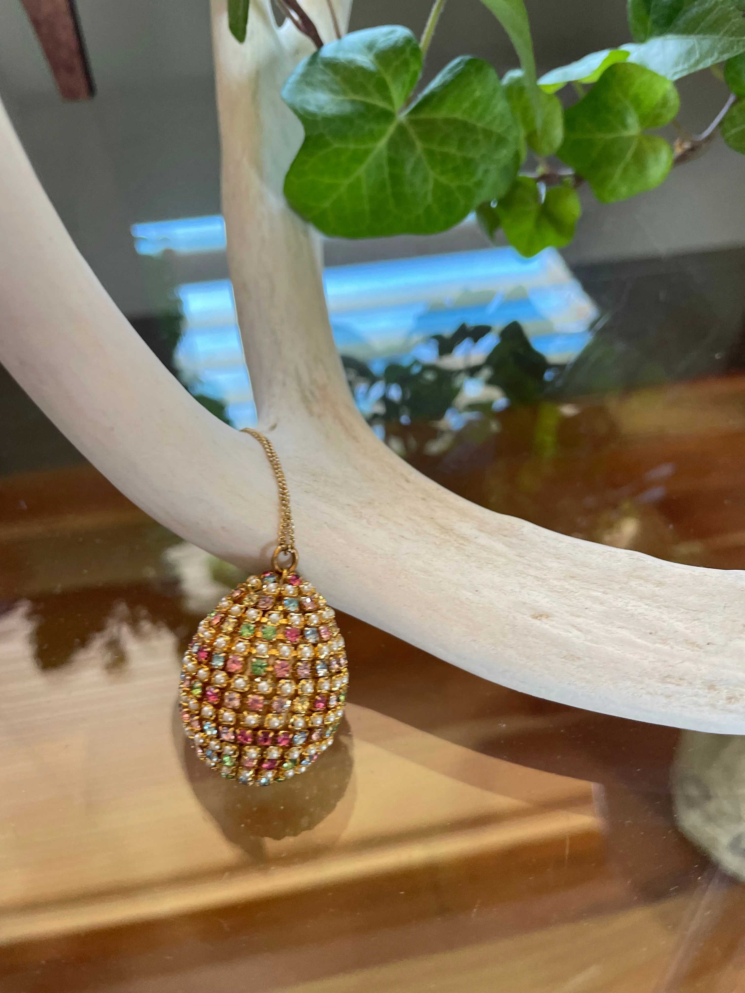 Vintage Sparkling Pink Easter Egg Necklace
