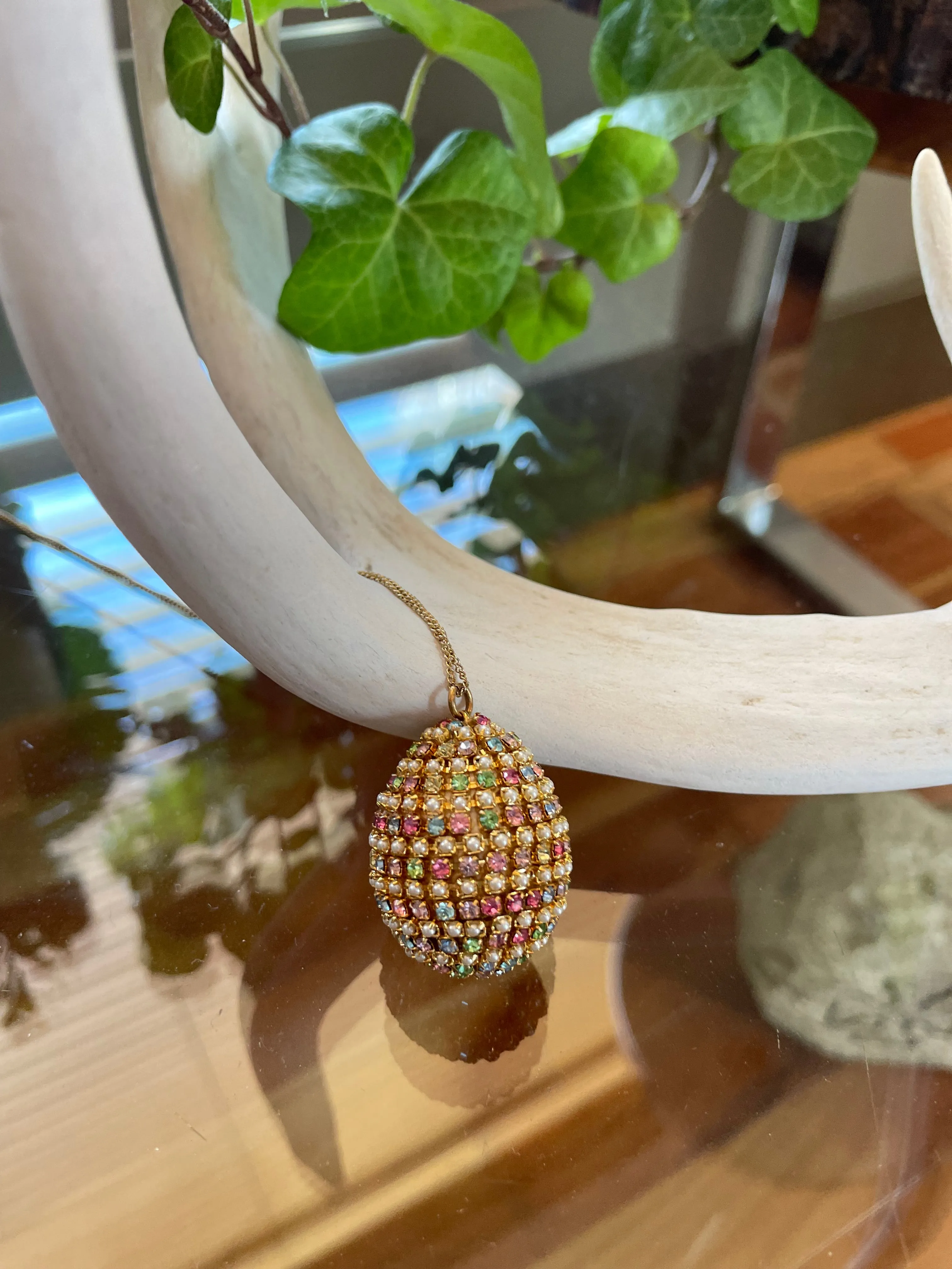 Vintage Sparkling Pink Easter Egg Necklace