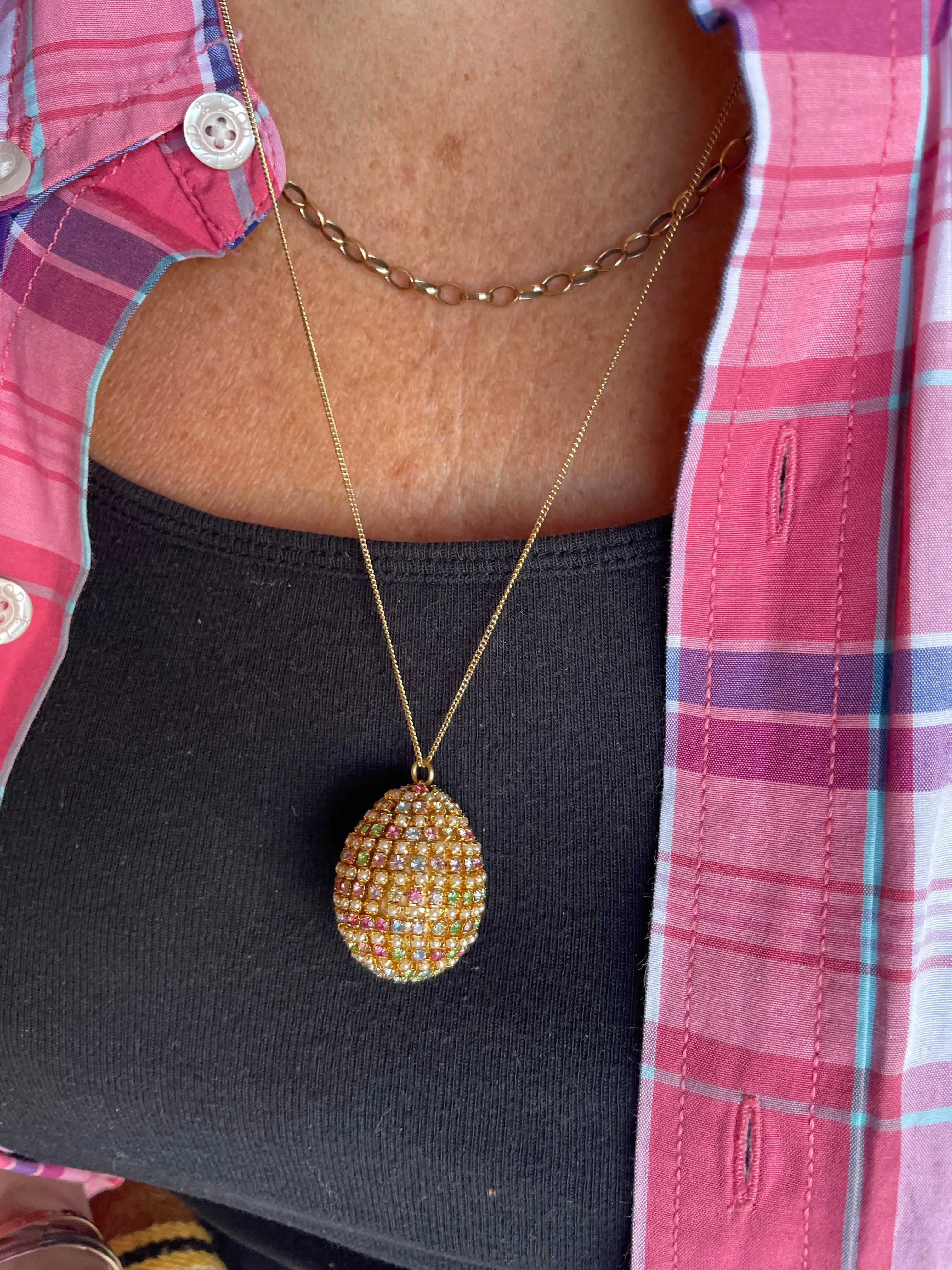 Vintage Sparkling Pink Easter Egg Necklace