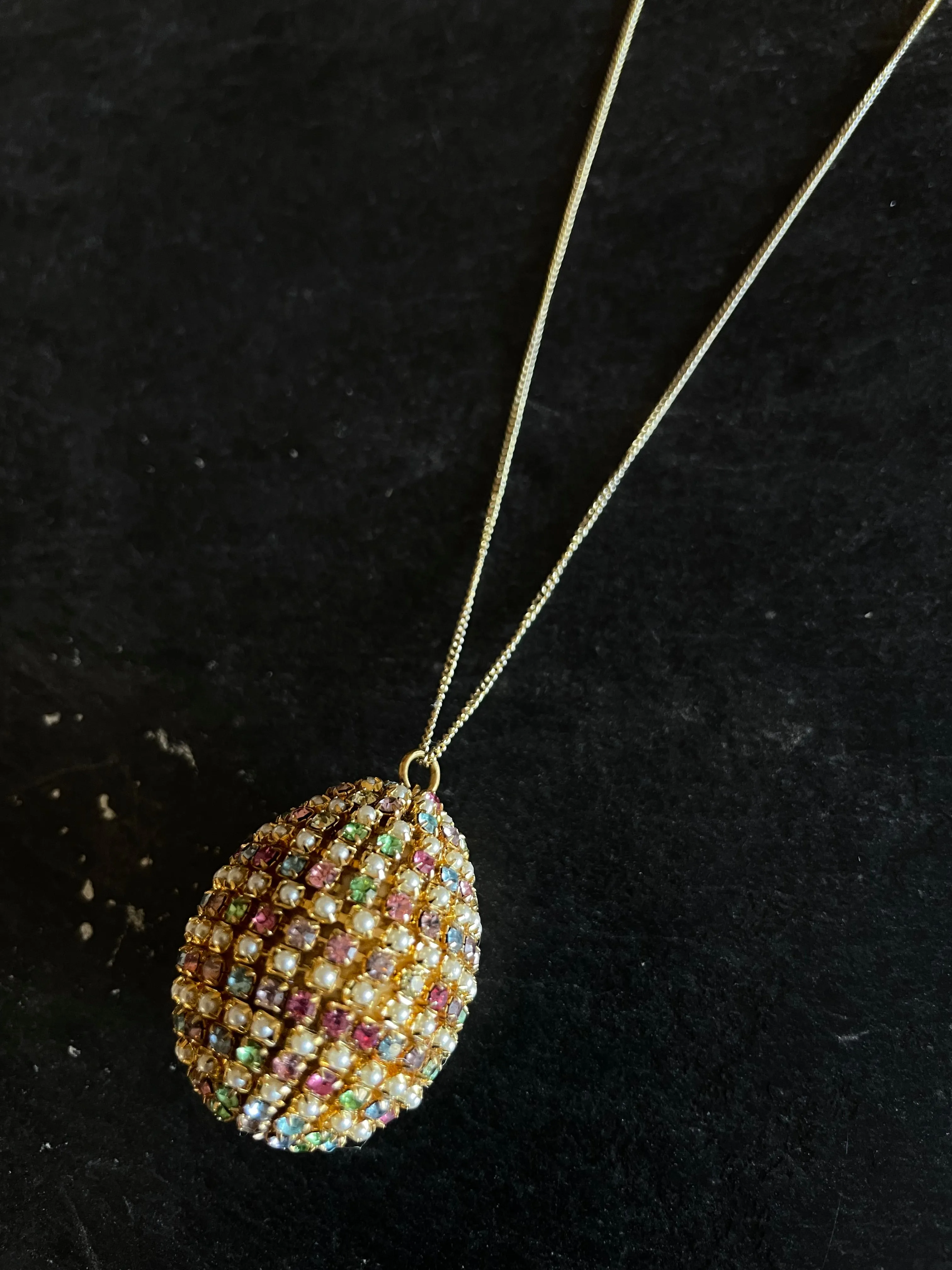 Vintage Sparkling Pink Easter Egg Necklace