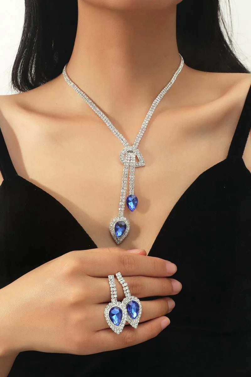 Vintage Teardrop Gemstone Necklace And Earrings Set