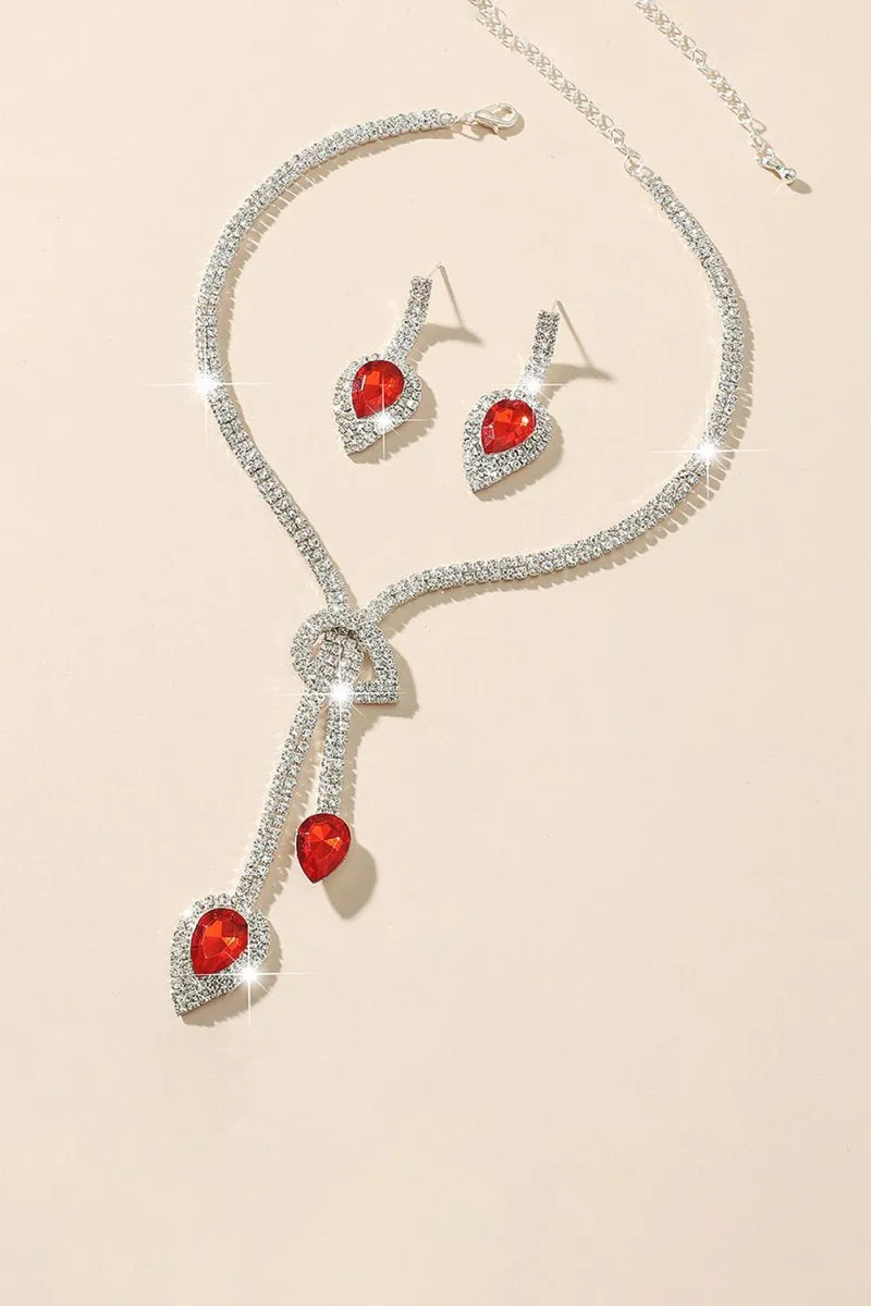 Vintage Teardrop Gemstone Necklace And Earrings Set