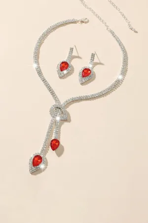 Vintage Teardrop Gemstone Necklace And Earrings Set