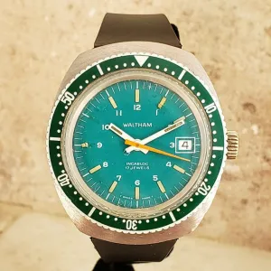 Vintage Waltham Diver Date Wristwatch Swiss Caliber 140-1A 17 Jewels Watch
