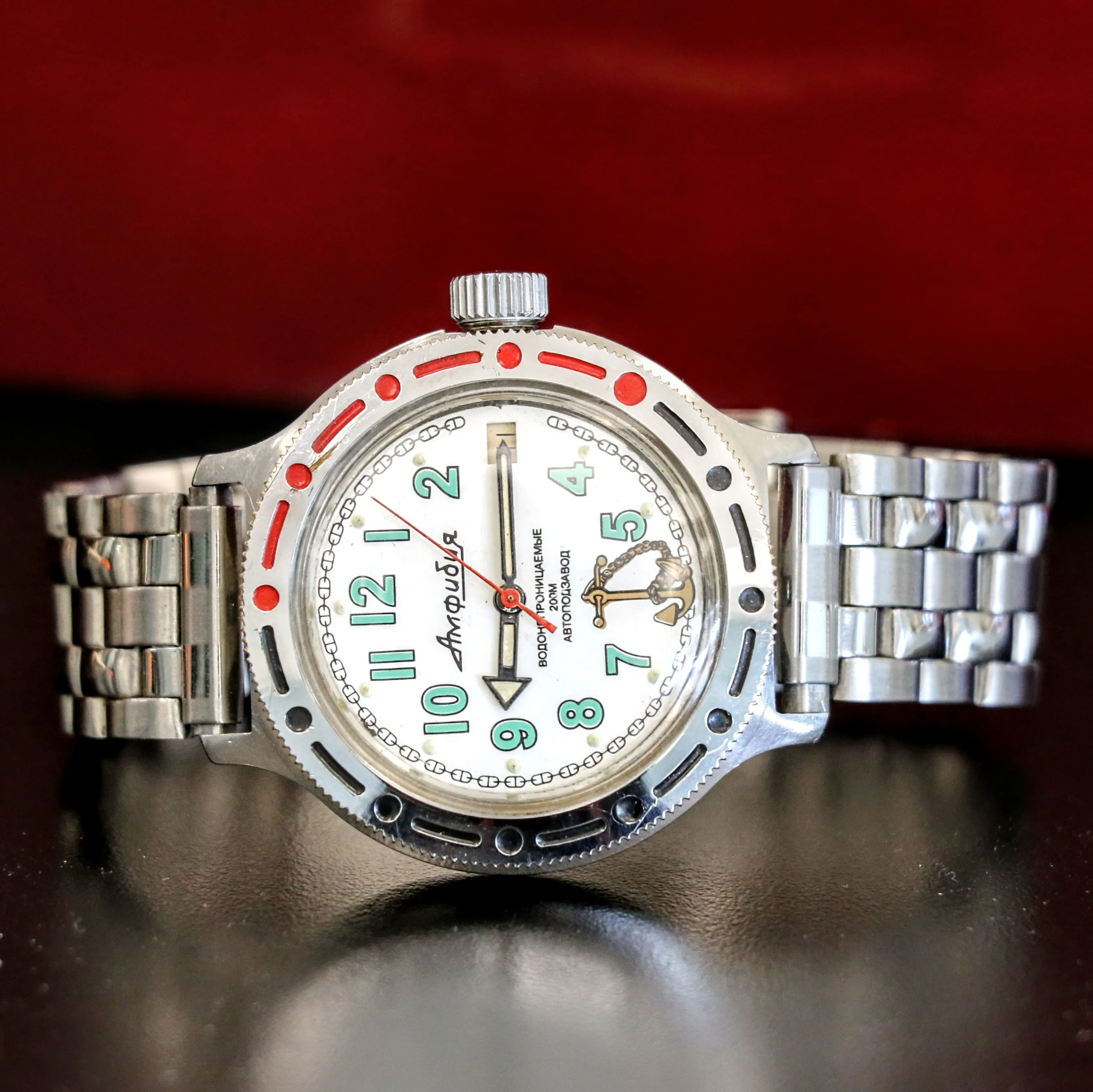 VOSTOK Sea Captain Amphibian Automatic Watch 200M Date Indicator Wristwatch