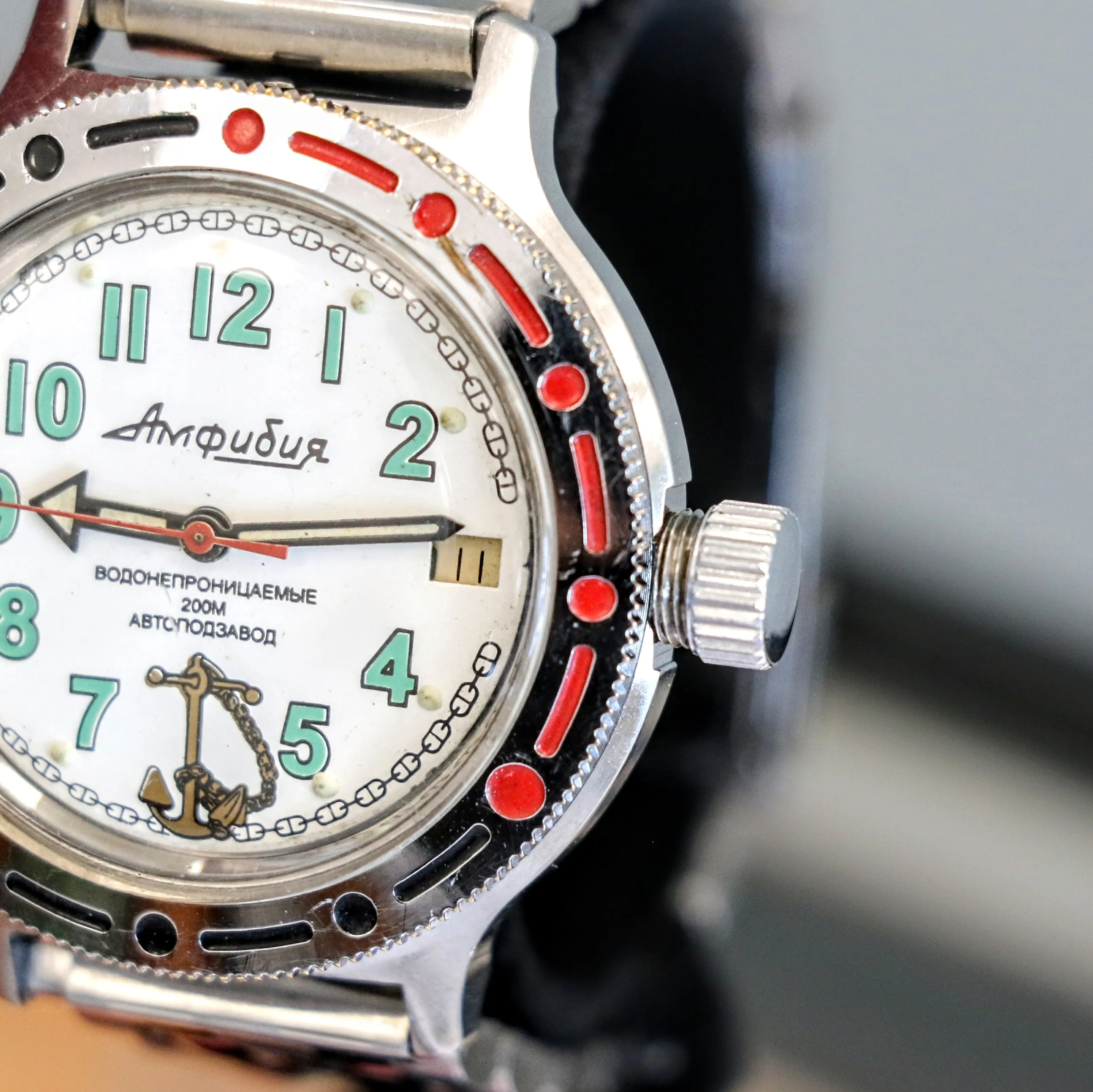 VOSTOK Sea Captain Amphibian Automatic Watch 200M Date Indicator Wristwatch