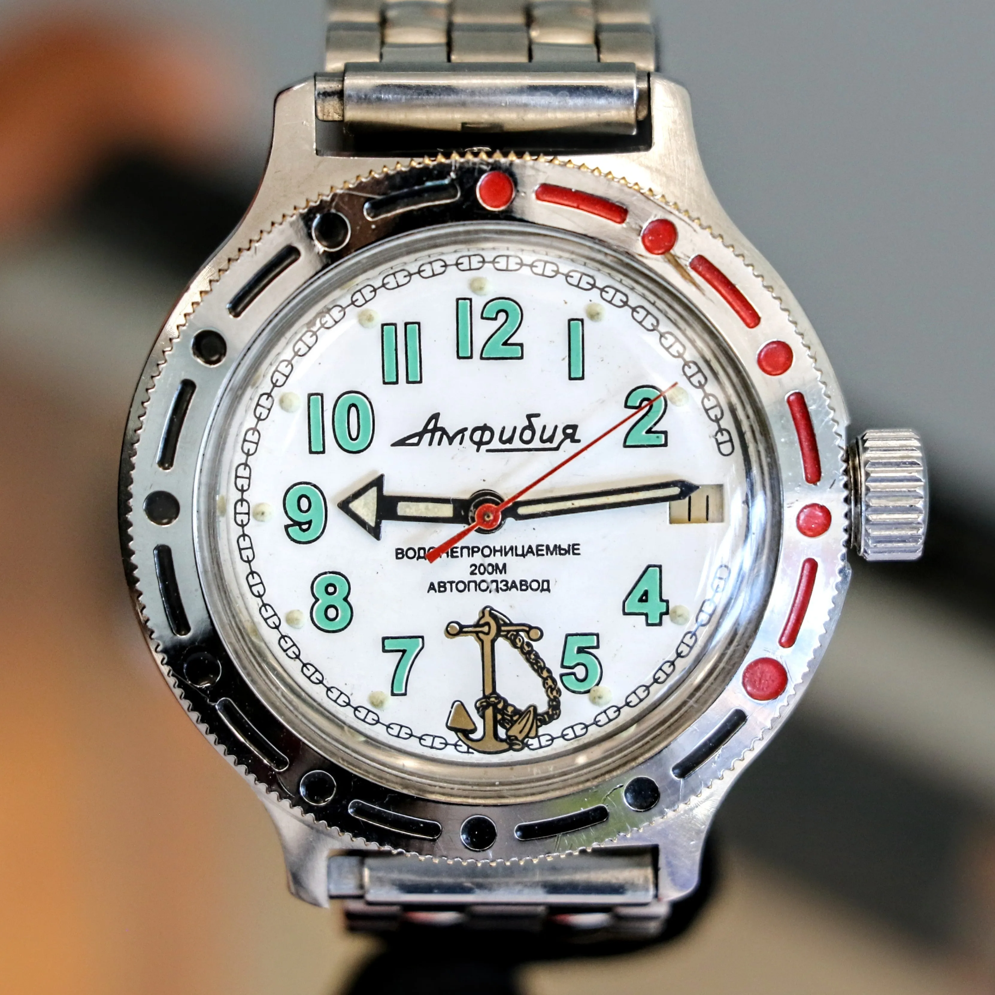 VOSTOK Sea Captain Amphibian Automatic Watch 200M Date Indicator Wristwatch
