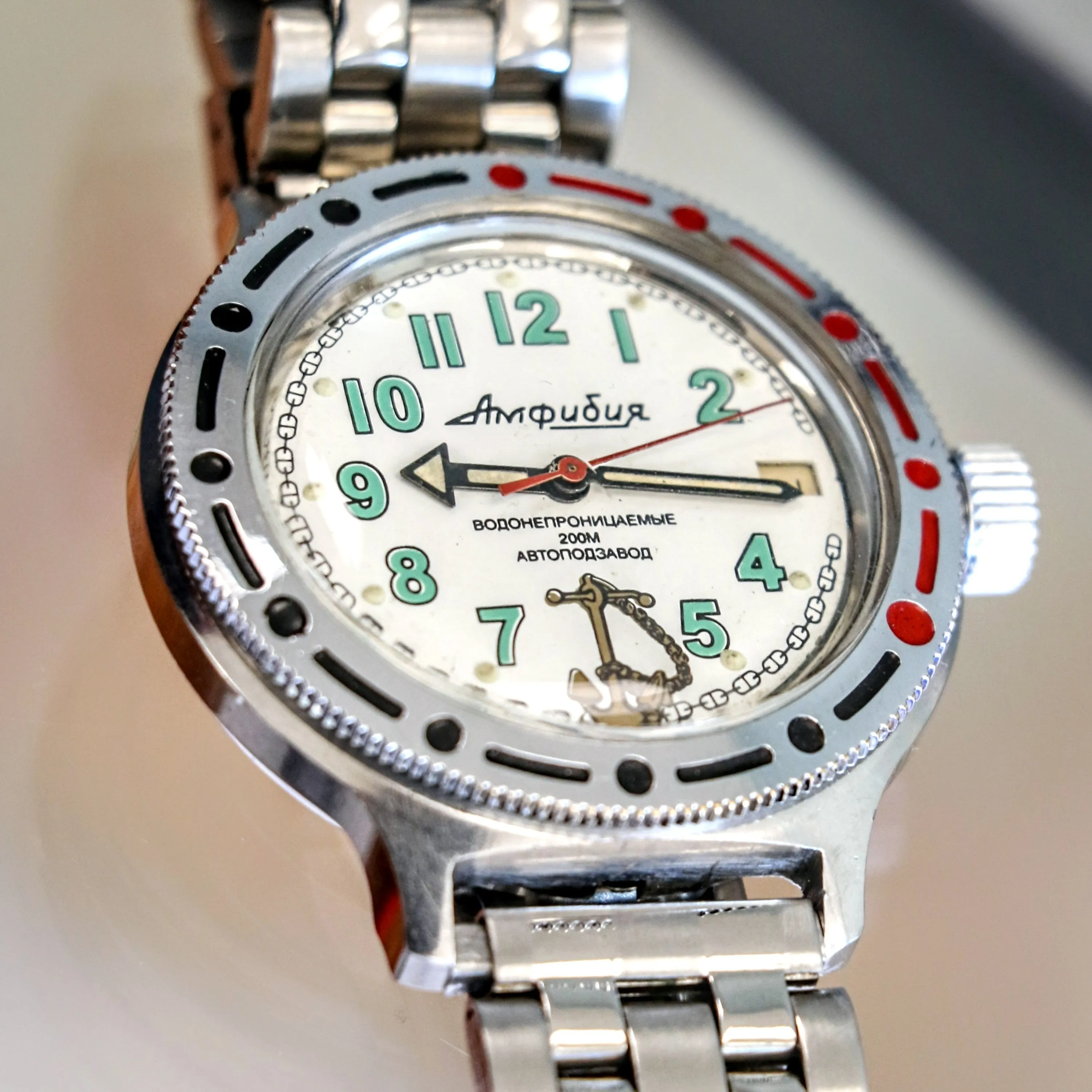 VOSTOK Sea Captain Amphibian Automatic Watch 200M Date Indicator Wristwatch