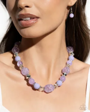 Whimsical Wager - Purple - Faceted and Floral Bead Paparazzi Short Necklace
