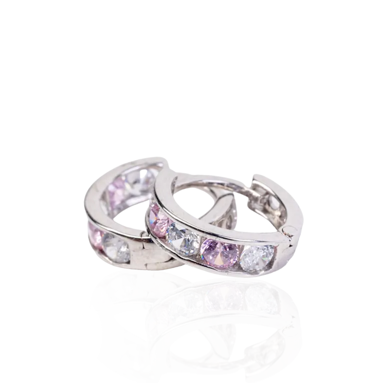 White Gold Rose Cubic Zirconia Huggie Earrings