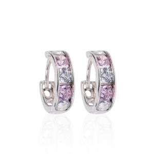 White Gold Rose Cubic Zirconia Huggie Earrings