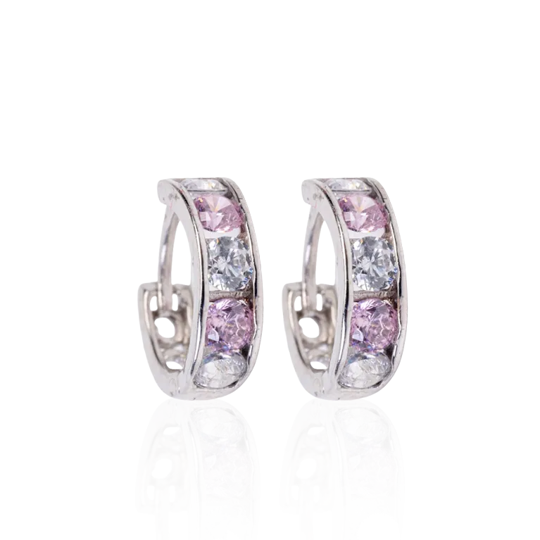 White Gold Rose Cubic Zirconia Huggie Earrings