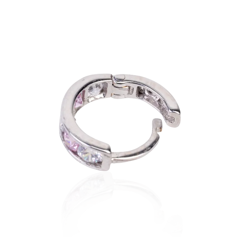 White Gold Rose Cubic Zirconia Huggie Earrings