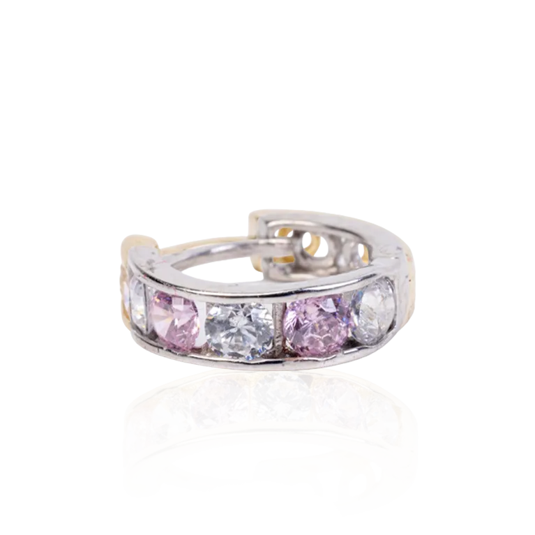 White Gold Rose Cubic Zirconia Huggie Earrings