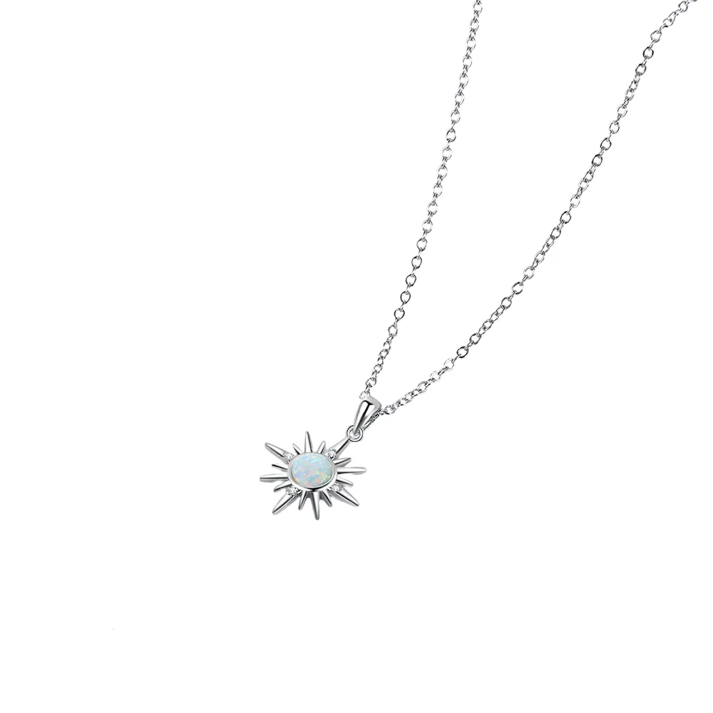 White Opal Sun Pendant Necklace