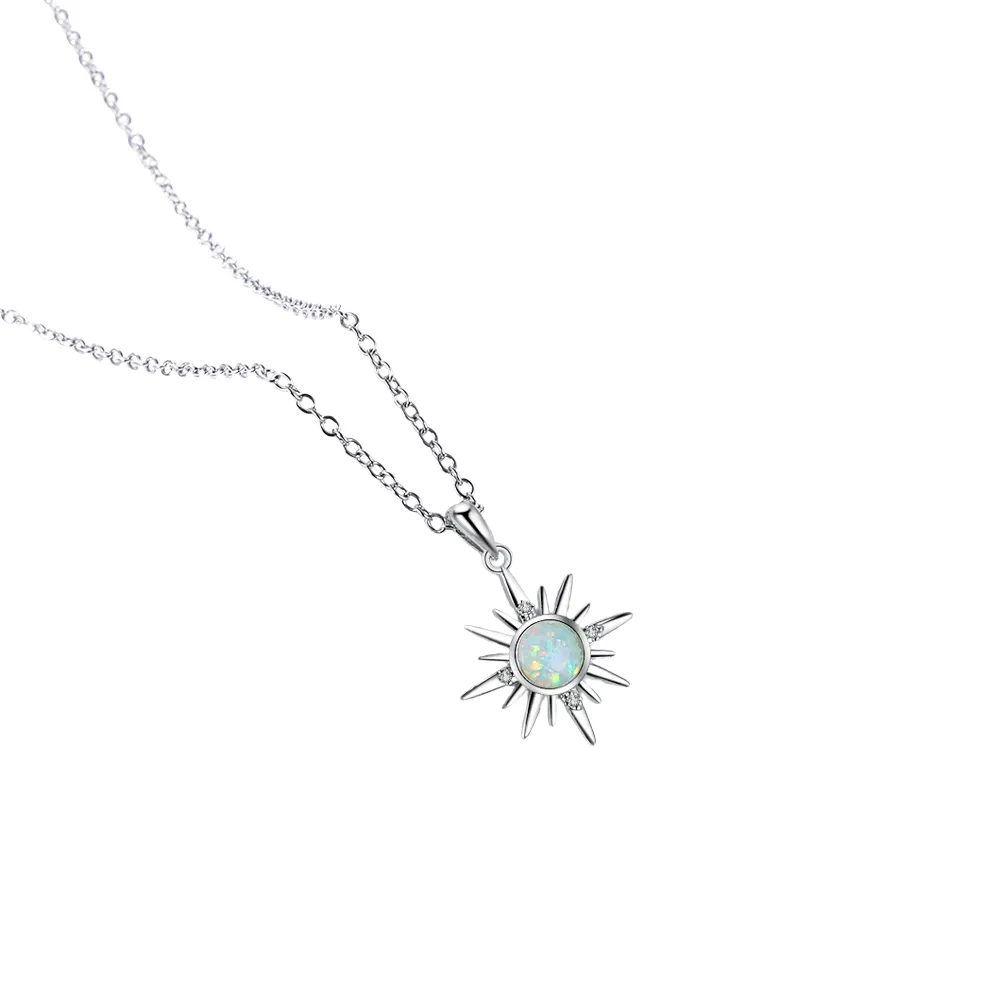 White Opal Sun Pendant Necklace