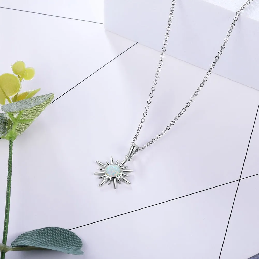 White Opal Sun Pendant Necklace