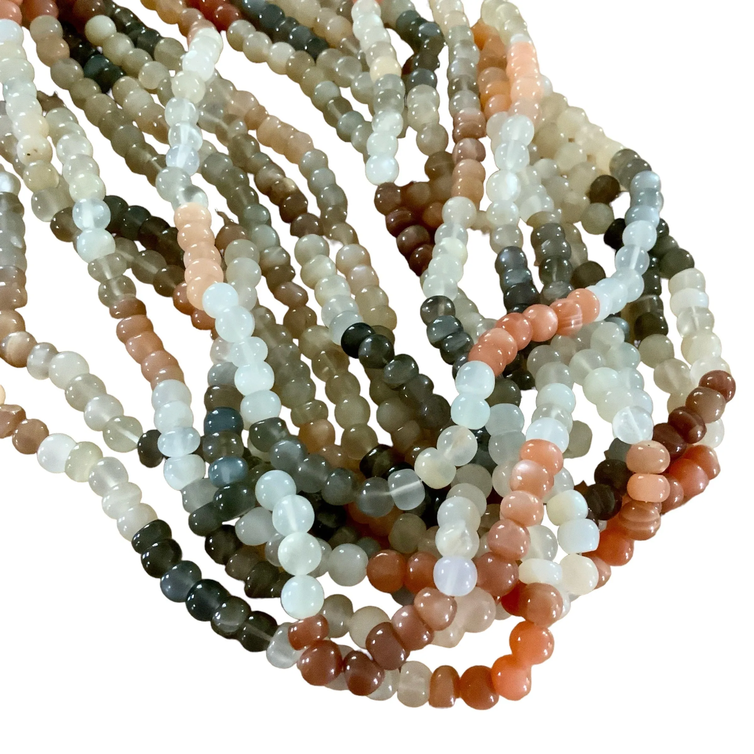 White Peach Gray Moonstone Beaded Necklace