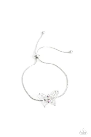 Wings of Wonder - Multi - Iridescent Rhinestone Center Butterfly Paparazzi Lariat Bracelet