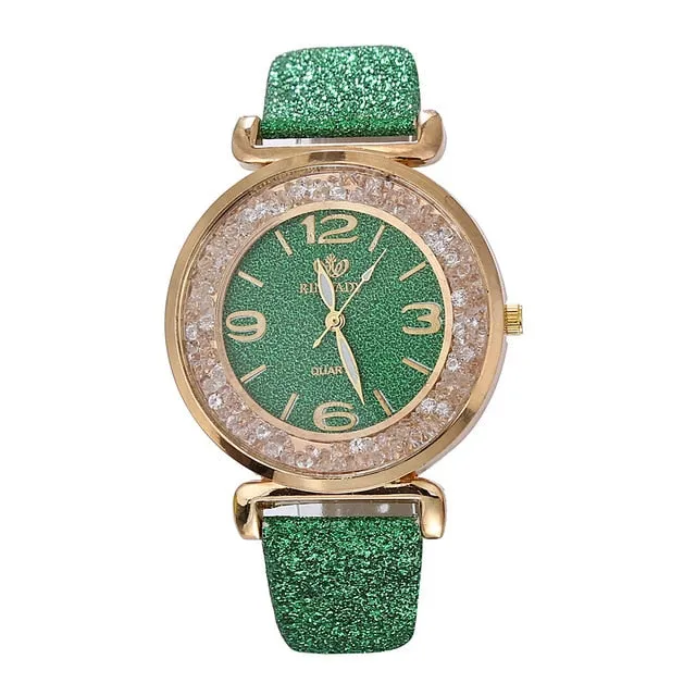 Women Crystal Stainless Steel Quartz Watch Silver Luxury Rhinestone Fashion Leather Strap Ladies Watch Gifts for Friends