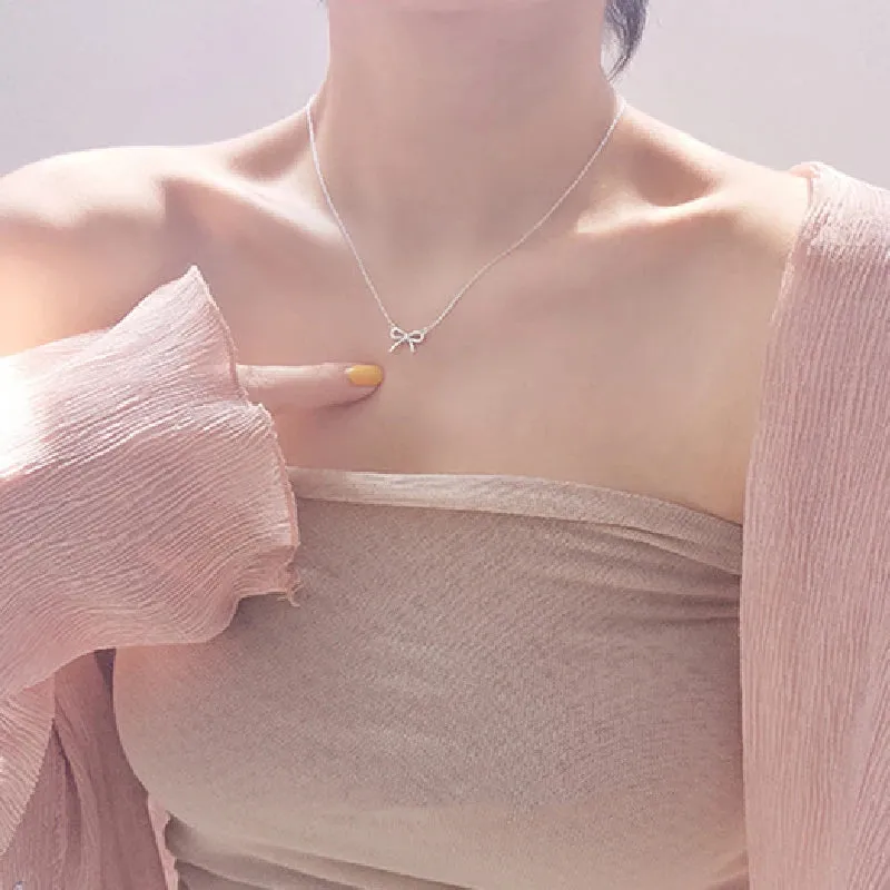 Women's Silver Bowknot Pendant Necklace