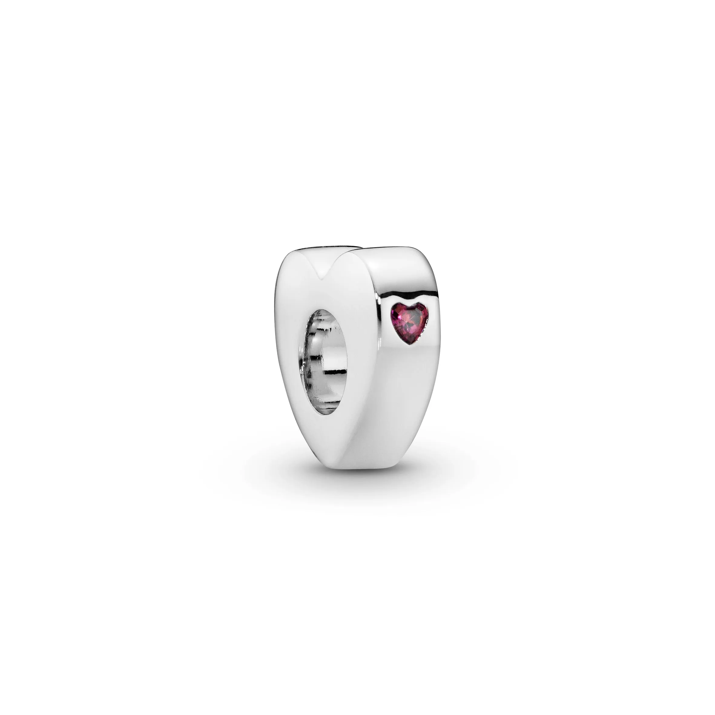 You & me heart-shaped silver spacer with red cubic zirconia